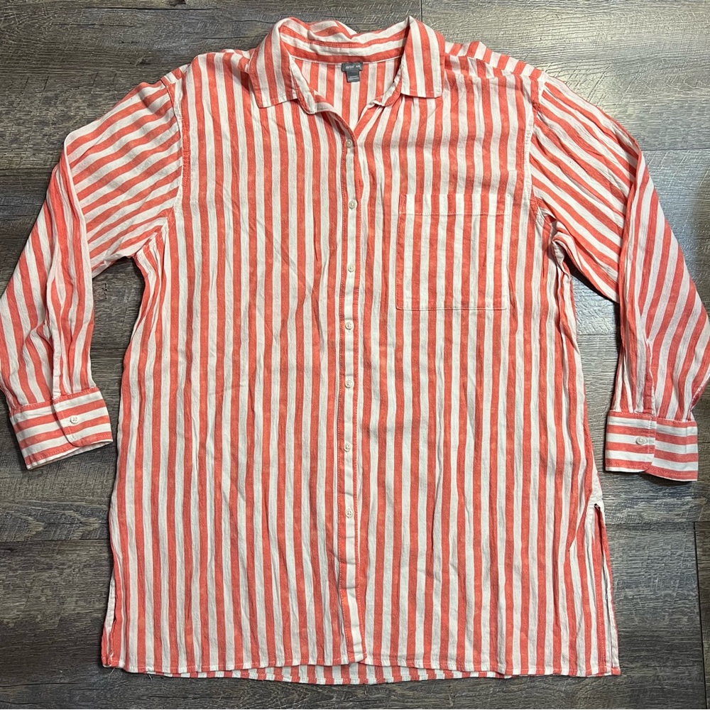 Aerie Coral and White Striped Long Sleeve Shirt